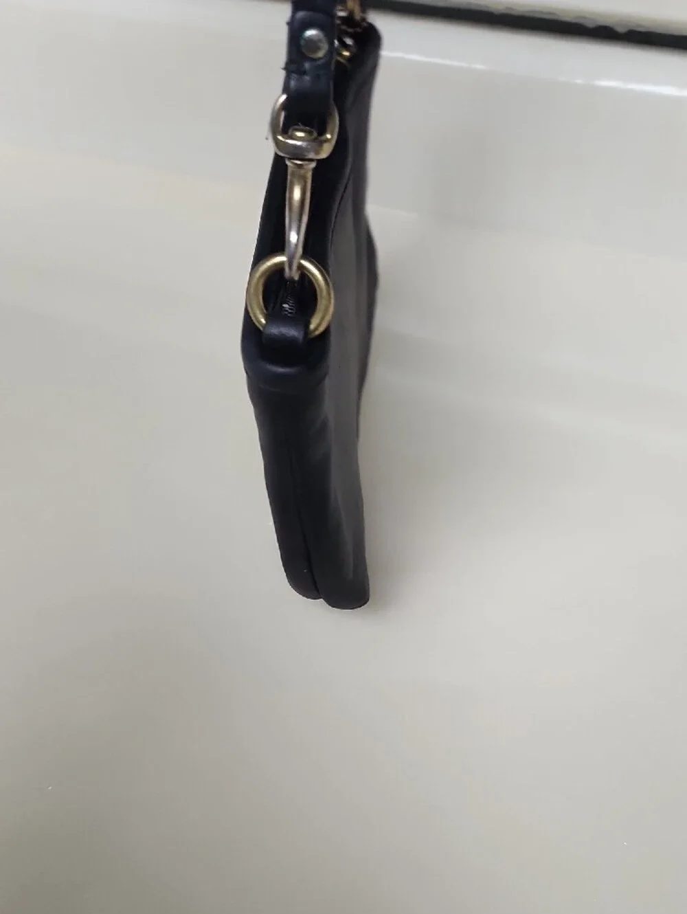 Coach Black Leather Shoulder Wristlet with Gold Hardware